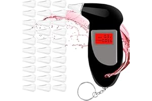 GEULIEBY Alkoholtester Polizeigenau, Professioneller tragbarer Alcohol Tester Promillemessgerät mit 30 Mundstücke, Promilletester Alkoholmessgerät für Privaten Professionellen Gebrauch zu Hause Oder Auf Partys