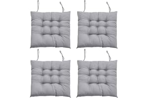 DKIEI 4er Set Stuhlkissen mit Bändern, Bequemes Sitzkissen 40x40 cm Stuhlauflage für Bürostuhl, Gartenstuhl, Balkonstuhl, Sitzpolster Indoor & Outdoor für Esszimmer, Wohnzimmer, Studierzimmer Grau