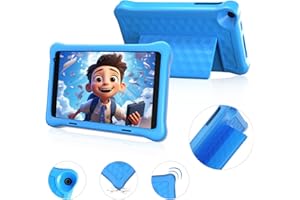 Wqplo Tablette pour Enfants 8 Pouces Android 12 Tablette Enfants 1280 * 800 IPS HD Écran 4000 MAH WiFi Bluetooth Double caméra Mode de Contrôle Parental Case d'amortissement (Bleu)