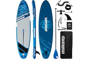 Santasup Stand Up Paddle Planche de Surf Sup Gonflable Complet Accessoires Paddle Gonflable Pagaie Réglable, Pompe, Tapis Antidérapant, pour Adultes Pompe, Sac à Dos de Voyage ISUP