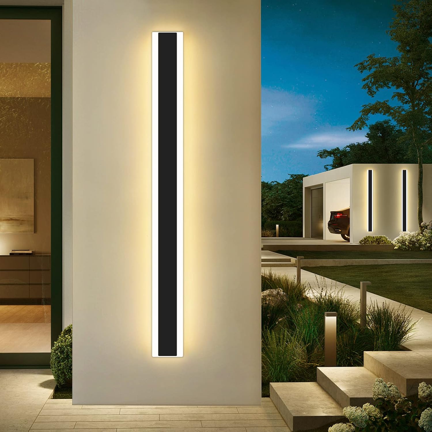 Mikeru 150cm Outdoor Garden Wall Light, 48w Color Change Outdoor Wall Lights Ip65 Rainproof Tricolor 3000k/4500k/6000k Wall Mounted LED Long Wall Lights Mains Powered for Hallway, Villa