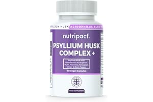 Nutripact Psyllium Husk Capsules 4000mg – 7-in-1 High Strength Fibre Supplement - with Probiotic Acidophilus, Prebiotic Inulin, Aloe Vera – Natural Soluble Fiber - 60 Vegan Capsules (not Tablets)
