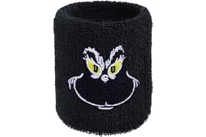 EXPRESS-STICKEREI Zabawna opaska przeciwpotowa Smiley-Grinch motyw hipsterskiego projektanta opaska przeciwpotowa haft i absorbująca frotte, na nadgarstek, czarna opaska sportowa na nadgarstek, rocker, prezent dla rowerzystów