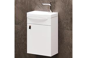 ‎PLANETMÖBEL Planetmöbel Badmöbel Set Waschtisch mit Unterschrank 40 x 60 x 29 cm für Badezimmer, Gäste WC & Bad, Weiß