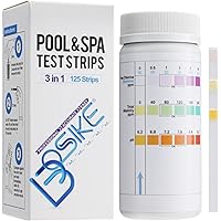 BOSIKE 3 in 1 Test pH e Cloro per Piscina - 125 Strisce di Test Kit per Controllo dell-acqua di Piscina - Misurano Cloro Libe