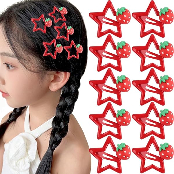 Erdbeer-Haarspangen 6er Set – Niedliche Rote Erdbeer-Clips, Realistische Früchte, Haarschmuck Für Mädchen