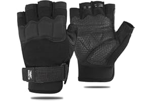 FIORETTO Mens Womens Fingerless Padded Motorbike Gloves Half Finger Gloves for Cycling Hiking Climbing Walking Dogs Driving Cars Outdoor Sports