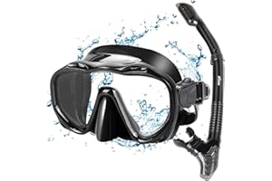 KUYOU Premium Snorkel Set, Adult Snorkeling Diving Mask Tempered Glass Silicone Swimming Goggles Mask Dry Snorkel Set