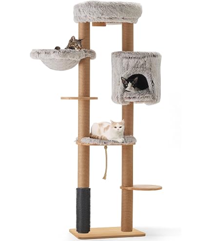 COSTWAY Krabpaal 7 Verdiepingen – 197 Cm, Met Hangmat, Kattenholte En Ballen, Beige