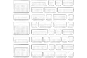 bestyks 37PCS Clear Drawer Organiser Set, 4 Size Icebox Drawer cabinet organizer,Plastic Storage Drawers for Kitchen, Bedroom, Office, Utensils, Makeup, Jewelries,Bathroom