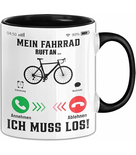 Fahrradfahrer Tasse – Personalisierte Kaffeetasse, Spülmaschinenfest, Beidseitig Bedruckt, In Deutschland Gedruckt