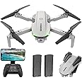 SIMREX Drone With 1080P Camera for Kids Adults, Mini RC Quadcopter Foldable, One Key Start, Waypoint Fly, Headless Mode, Auto-Follow, 3D Flip, 3 Speeds, 2 Batteries, Easy for Beginners, Grey