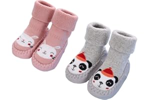Gavena 2 Pairs of Baby Slippers Socks Toddler Girls Slippers Cotton Newborn Boys Warm First Walking Shoes Soft Sole Non Slip