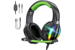Krysenix PG1 RGB Gaming Headset für PS4, PS5, PC, Xbox,Switch, Kabel Gaming Kopfhörer mit LED Licht, Over Ear Computer Headset mit Noise Cancelling Mikrofon und 3,5 mm Klinke,Dunkel grün