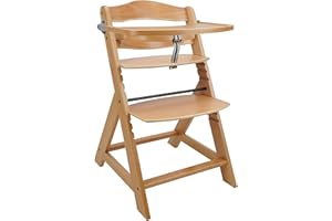 509 CREW SUN Plus Wooden Baby Kids High Chair Grow Up Adult Chair, with Front Tray Front Bar Front Crotch in color Natural Beech Wood