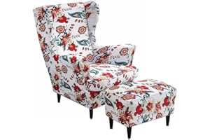 Highdi 2 Pezzi Copripoltrona con Orecchie e Copri Pouf Elasticizzato, Copridivano da 1 Posto con Fodera per Cuscino, Lavabile Rimovibile per Bar Soggiorno Camera da Letto (Mandala)