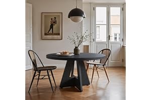Tribesigns Farmhouse Dining Table, 120 cm Round Dinner Table for 4, Rustic Wood Dining Room Table for Home Dining Room Living Room (Easy Assembly) (Black)