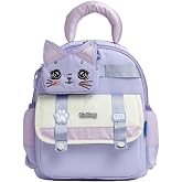 Veibag Bimboo Kız &Ccedil;ocuk Anaokulu ve Kreş &Ccedil;antası, Sevimli Kedi Detaylı, 3 B&ouml;lmeli, Su Şişesi Cepli ve Ergonomik Sırt &Ccedil;antası