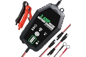 HTRC Carica Batteria per Auto 3A, caricabatterie auto 6V/12V, Mantenitore Batteria Moto, Carica Batteria Auto per Barche SUV Litio, LiFePo4 e Piombo Acido(AGM, GEL, MF, EFB, SLA, VRLA, WET ecc)