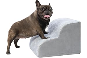 KSIIA Schody dla psa, 2 stopnie, wysokość 30 cm, schodki dla małych psów, rampa dla kotów, z pokrowcem nadającym się do prania, na łóżko, kanapę, sofę i do samochodu, 40 x 40 x 30 cm, szare