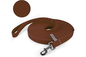 Wolfone Guinzaglio per Cani da Richiamo Lungo Impermeabile Marrone da 15 m con Impugnatura Antiscivolo, Robusto Guinzaglio per Cani da Addestramento per Attività all'Aperto