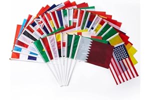 DAKOMYO Drapeau de Bâton Petit Drapeau du Monde Drapeaux à Main Nationaux 32 différents Pays Décorations Fête Coupe Du Monde Bar Événement Sportif
