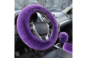 Fluffy Steering Wheel Cover, ZYNQACC Fuzzy Steering Wheel Cover for Women, Fashion Warm Wool Furry Steering Wheel Covers with Handbrake Cover & Gear Shift Cover, 1 Set 3 Pcs, 38CM… (PURPLE)