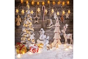 LYWYGG 10x10FT Fondos Navidad Christmas Theme Telones de Fondo Madera Navidad Ciervo Estrellas Brillantes Árbol de Navidad Vacaciones para Niños Fotografía Fondo Fondo Fotografia Madera CP-100-1010