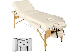 tectake® 3-zons hopfällbar och höjdjusterbar massagebänk, portabel och stabil behandlingsbänk med träram, ink bärväska perfekt för både proffs och hemmabruk