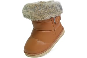 MINBEI Baby Girls Soft Leather Booties Winter Snow Boots Waterproof for Toddler Girls Pink White Rose Gold Brown