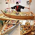 FZSERUN Wooden Sushi Boat Serving Tray, Large Sushi Boat Plate for Sashimi Board Seafood Party, Great for Sushi Restaurant or Home