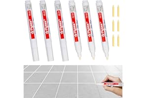 Fugenstift Weiß, ZoneYan 6 Stück Fugenmörtel Restaurierung Stift mit Ersatzspitze, Fugenstift Weiß Bad Wasserfest, Fugen Reparatur Marker für Reparatur Von Fliesen Wand Boden Badezimmer und Küche