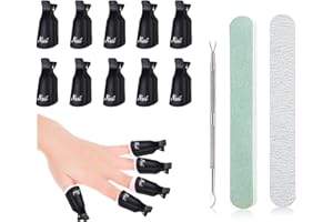 CICIING Zestaw klipsów do zmywacza do paznokci, 10 klipsów z trymerem do skórek i 2 pilnikami do paznokci, klipsy nasączone żelowym kapturkiem do zmywacza do paznokci (Czarny)