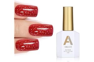 AILLSA Glitter Red Gel Nail Polish, 15 ML Shimmer Glitter Red Gel Polish Color Sparkly Gel Nail Varnish Gel Soak Off UV/LED Nail Lamp Manicure Salon & Home Use, Gift for Her