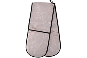 HMZXZ RXYY Double Oven Glove Rose Gold Marble Texure Heat Resistant Quilted Cotton Kitchen Oven Mitts Long Oven Gloves for Cooking Baking Grilling Handling Hot Pots Pans