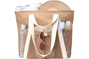 Mabecol Borsa Mare Grande Donna in Nylon Impermeabile - Borsa da Spiaggia Impermeabile con Rete Tasche, Tote Bag Capiente con Cerniera per Spiaggia, Viaggi e Piscina