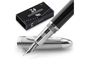 Wordsworth & Black Penna Stilografica Majesti (Cromo Nero), Cassa Di Lusso, Acciaio Inossidabile; Pennino Medio - Cartucce D'inchiostro, Penna Per Calligrafia Convertitore Di Inchiostro Ricaricabile