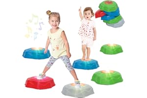 NUKDEY Pierre d'équilibre pour Enfants avec Lumières et Musique, Lot de 6 Pierres d'équilibre Antidérapantes, Parcours Motricité Enfant, Module Motricité Obstacles Jeux Sensoriels pour Intérieur et Extérieur