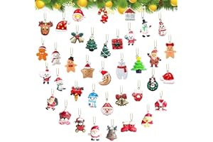 MEIYIFAN 38 Piezas Mini Adornos de Resina, Colgantes Navideños Miniaturas Decoración de Árboles de Navidad con Cuerda Dorada
