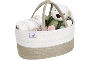 KiddyCare Organizador Armario Pañales para Bebés - Cesta con 3 Compartimentos Intercambiables y Extraíbles - Ideal como Cesta Regalo Recién Nacido [Color Natural, Mediano]