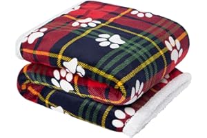 OHS Dog Blankets Washable, Winter Christmas Blanket Oxford Tartan Check Cats Pet Blankets Soft Warm Fleece Sherpa Reverse Christmas Throws for Sofa Fleece Dog Blanket, Red - 100 x 120cm