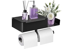 ‎AIRMINTI Klopapierhalter mit Feuchttücherbox, Klopapierhalter Ohne Bohren Edelstahl WC Rollenhalter, Toilettenpapierhalter Bohren für Bad und Küche mit 2 Rollen Papier Holder, Schwarz