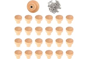 Haisheng 25 Piezas Pomos Redondos de Madera, Pomos y Tiradores de Madera, Tiradores de Cajón de Puerta con 25PCS Tornillos, Botones de Muebles Redondos de Madera para Cocina, Oficina (2.8 * 2.5cm)