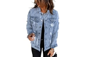 Necooer Denim Denim Jacket Distressed Authentics Women's Denim Jacket