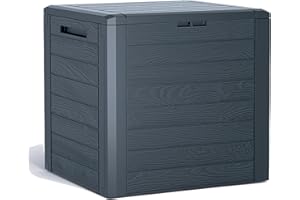 Prosperplast Woodebox Garden Box Cushion Box Cushion Chest Garden Chest Lockable Plastic 140 Litres (Anthracite), Charcoal (ZA4901)