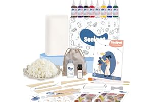 KINTSUKUROI Air Dry Clay Kit for Adults with Candle, Home Pottery Kit for Beginners, Includes Airdry Clay, Tools, Gloss Varnish, Paints, Brushes, Wax, Wick, Instructions