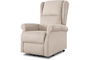 EVERGREENWEB MATERASSI & BEDS EVERGREENWEB - Poltrona Relax Elettrica con Sistema Alzapersona per Anziani con Bottone, Poltrona Reclinabile con Braccioli, Seduta Ergonomica in Tessuto Beige, per arredo Salotto Soggiorno Ufficio
