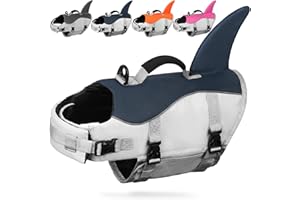 AMZNOVA Shark Dog Life Jacket, Buoyancy Aid with Handle, Dog Life Vest for Swimming & Boating, Ripstop & Buoyancy for Doggy, XL, Majolica Blue