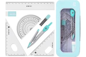 VALICAER 7 piezas Geometría Compases Matemáticas Compás Escolar Geometría Kit de Matematicas Transportador de Angulos, Escuadra y Cartabon Juego de Brújula para Estudiantes en Estuche de Transporte