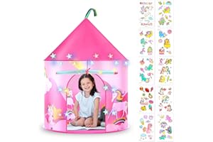 HOTUT Tienda para Niños, Tienda de Campaña Infantil con Leds Cadena, Tienda de Campaña de Princesa con 10 Pegatinas de Tatuajes, Carpa Infantil Plegable para Juegos de Interior y Exterior - Unicornio